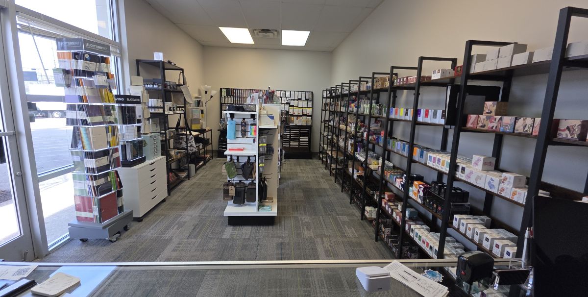 The view of The Gentleman Stationer shop in Nashville from behind the counter.