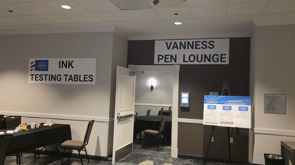 The sign over the door for the Vanness Pen Lounge meeting room next to the Ink Testing Tables.
